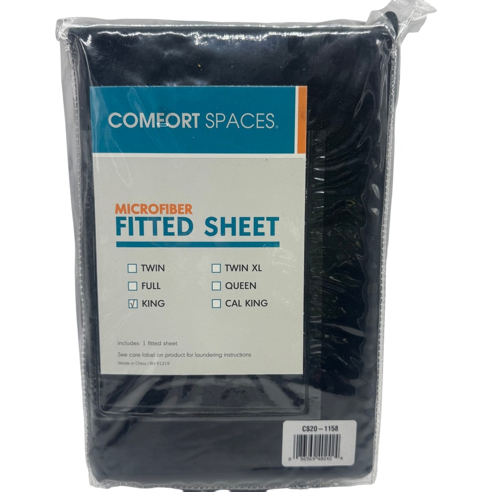Comfort Spaces King Microfiber Fitted Sheet Black CS20-1158 Bedding NEW NWT